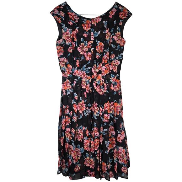 Halogen Pleated Black‎ Floral Dress 8 - Picture 1 of 9